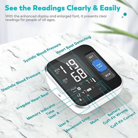 Blood Pressure Monitor Upper Arm, [2021 New] Fitreno Blood Pressure Cuff 8.7”-15.7” Monitor with Backlight Display & HR Detection, Digital BP Machine with Carrying Case for Adult & Pregnancy
